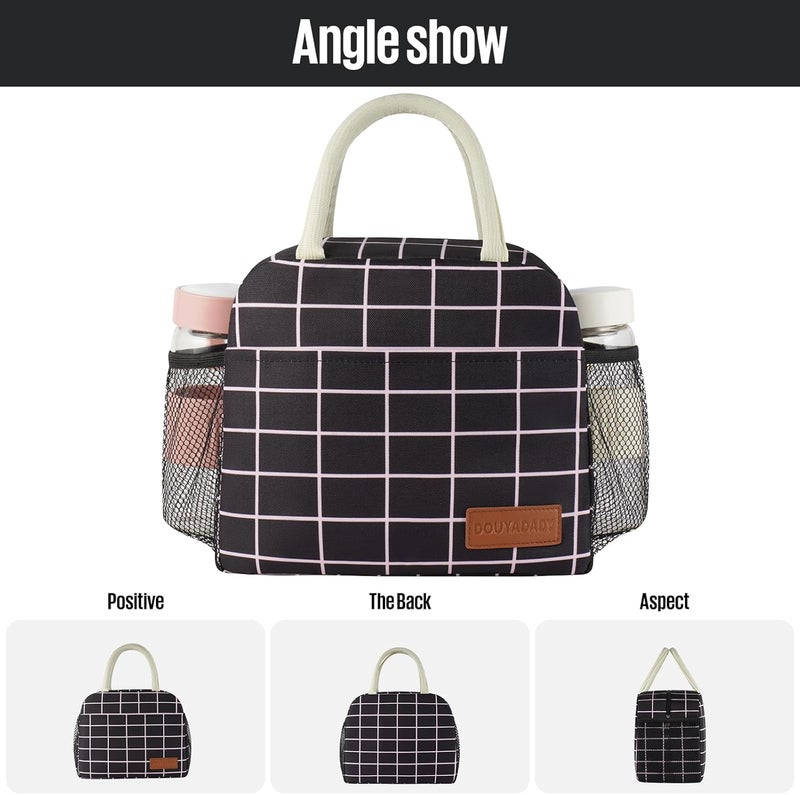 douyadady Lunch Bag Women/Men Lunch Box Women/Men (Black+Pink Blocks) - Image 5